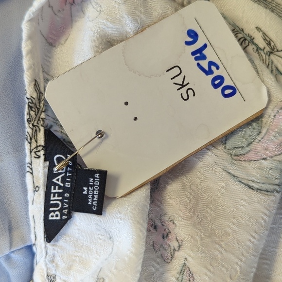 Buffalo Floral Tie Top White Pink M bohemian casual cottagecore spring summer - Picture 6 of 8